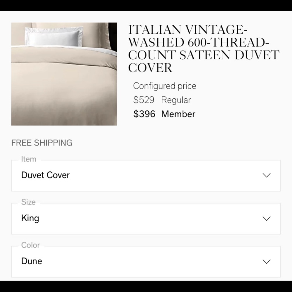 Restoration hardware washed sateen duvet NEW